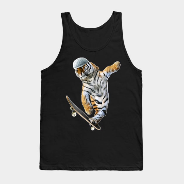 Tiger Tigers Skateboard Skating Skateboarding Funny Tank Top by Random Galaxy